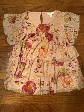 LC Lauren Conrad Dusty Pink Floral Tiered Blouse